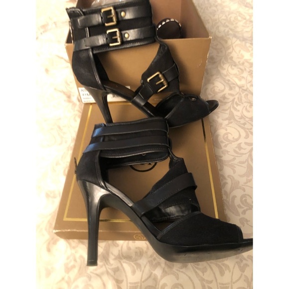 Ash size 10 black leather & denim open toe ankle wrap heels - Picture 12 of 12